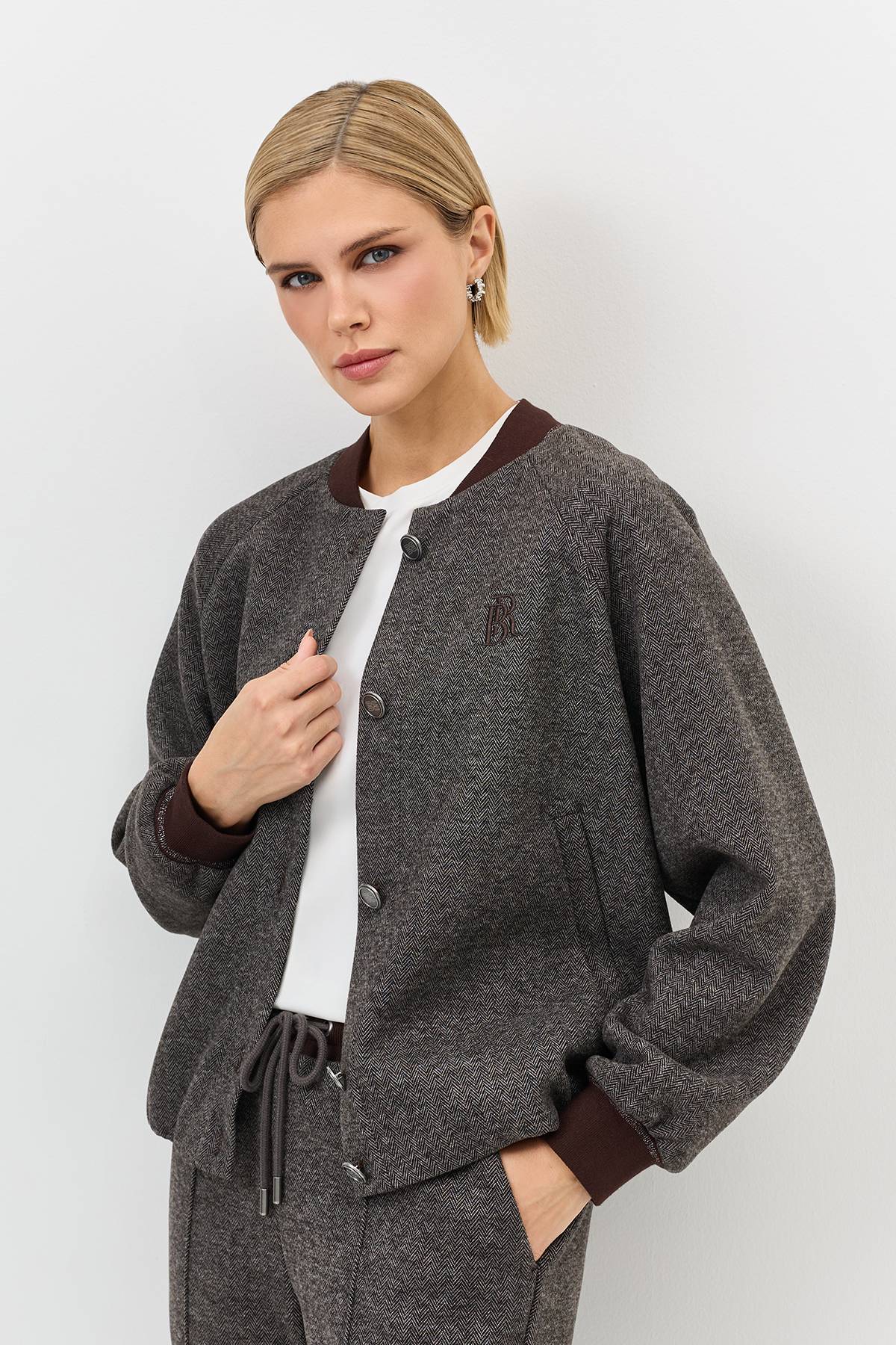 Лимитированная серия теплый бомбер с шерстью и ремень, 40