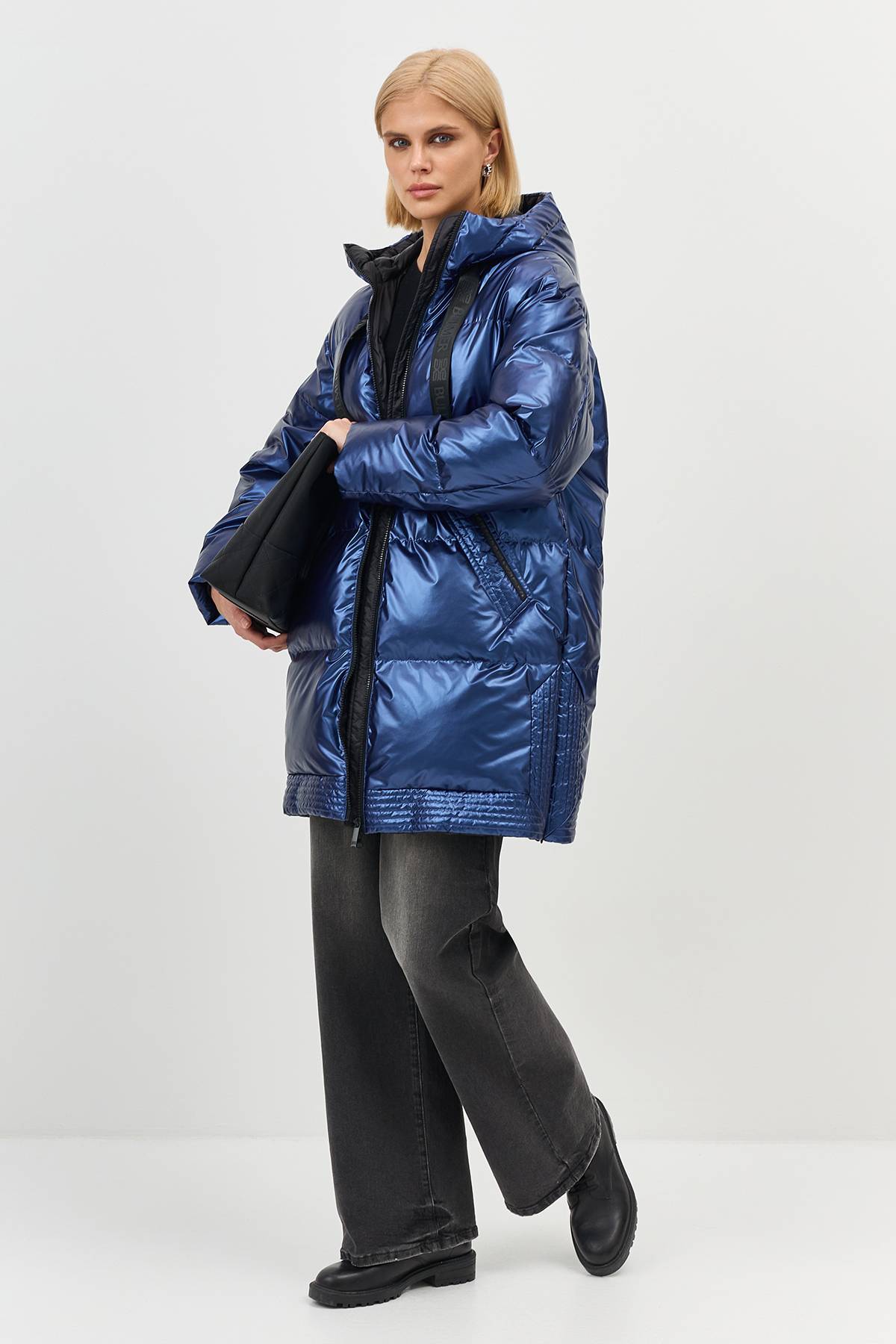 Лимитированная серия укороченный пуховик с эффектом металлик с палантином, 34