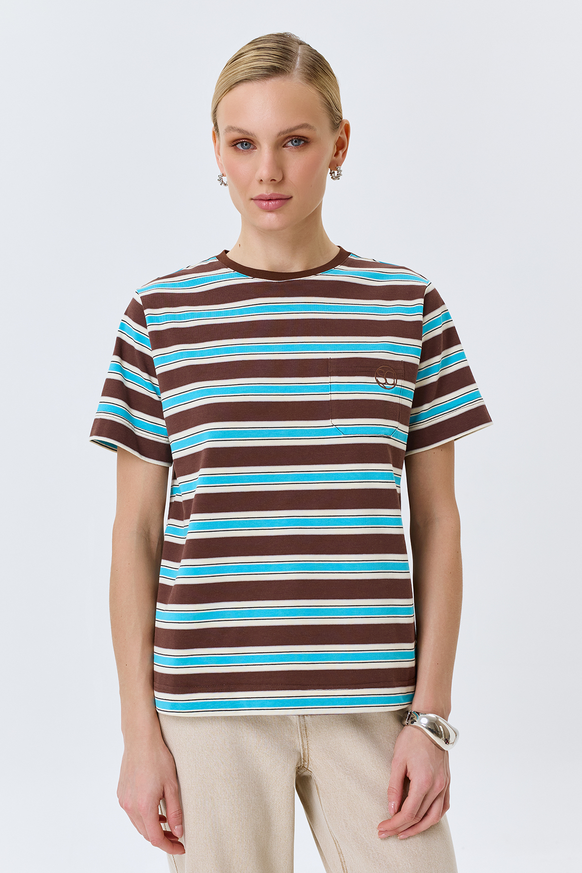 Яркая футболка в полоску из 100% хлопка, 48