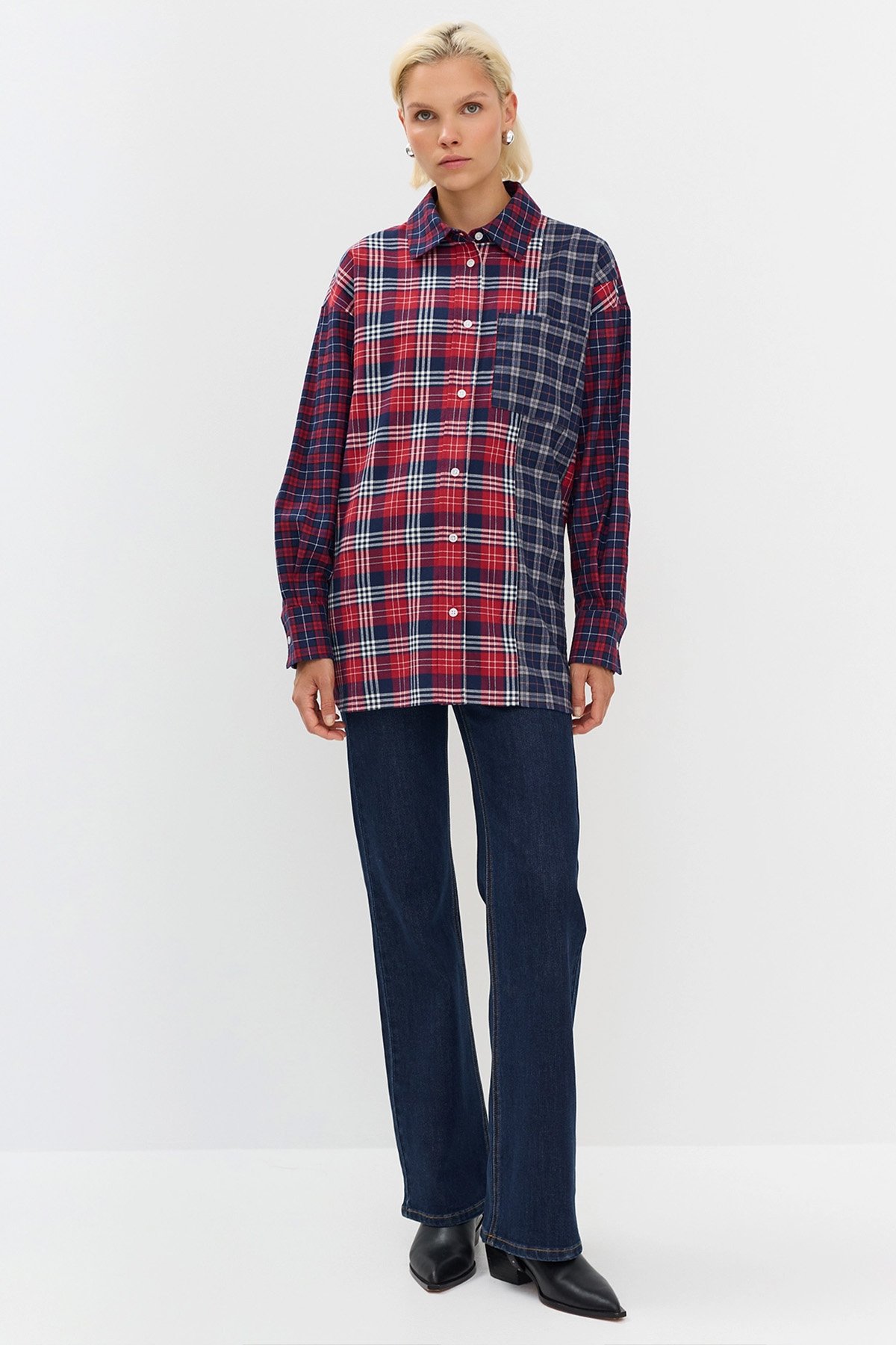 Рубашка в клетку в стиле Patchwork, 40р