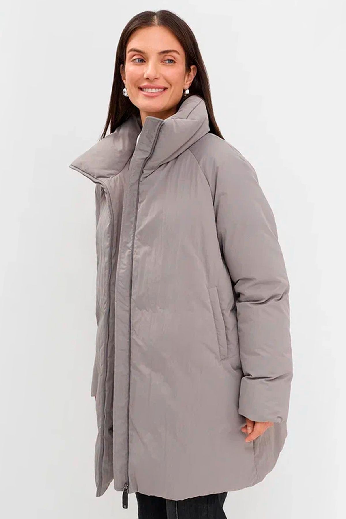 Укороченное пальто с внутренней стежкой в цвете какао, 46р