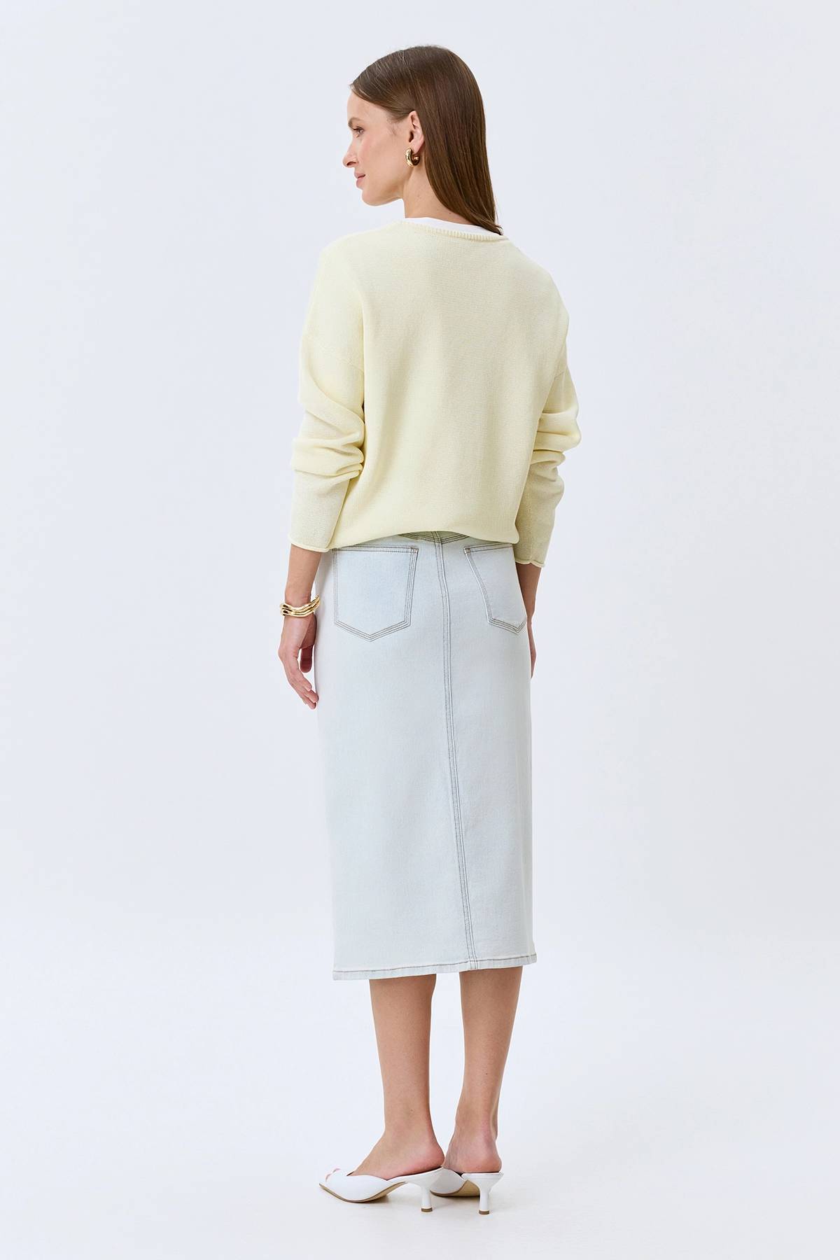 Джинсовая юбка с деликатными лампасами, 46