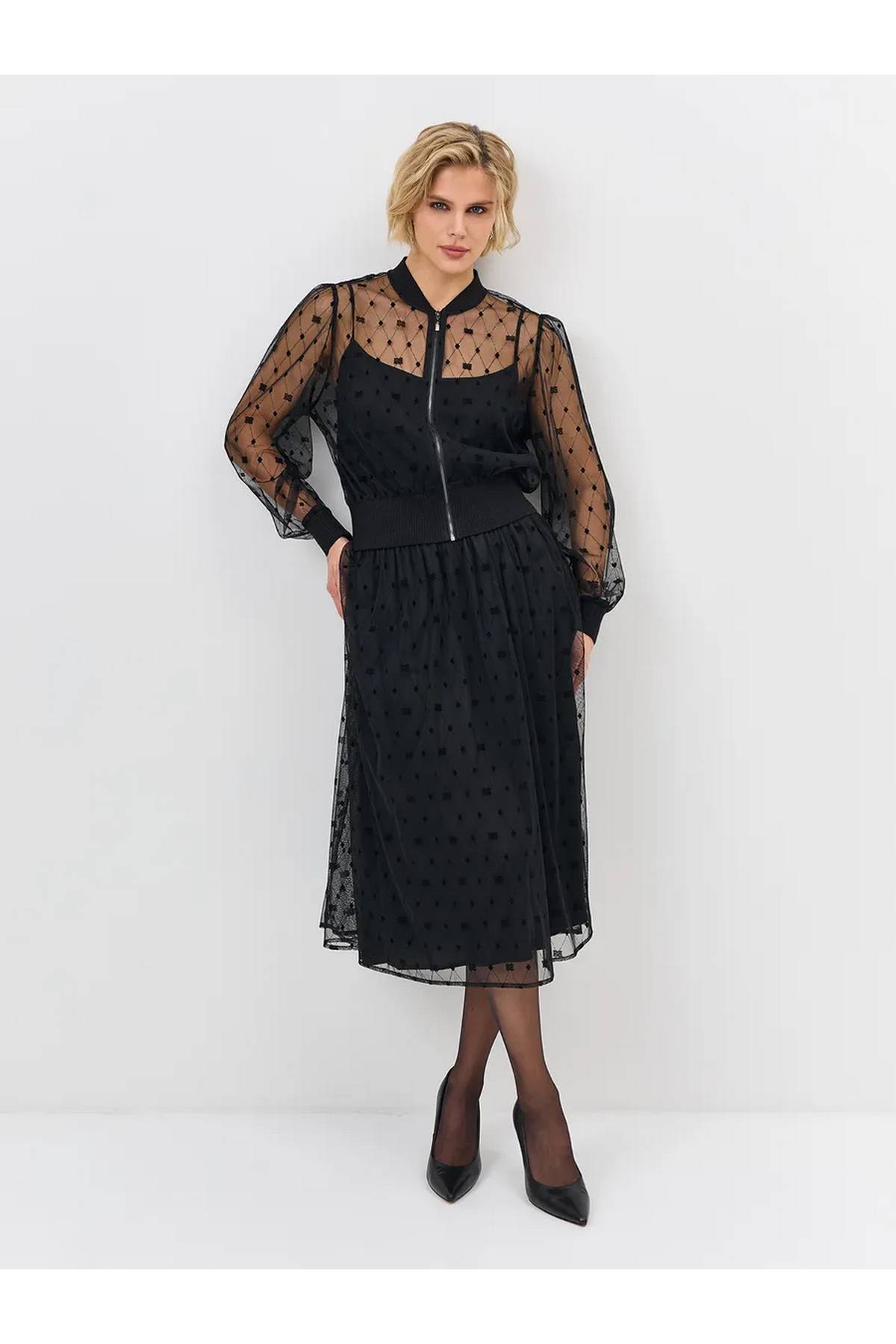 Лимитированная серия эффектный бомбер из прозрачной сетки и ремень, 34