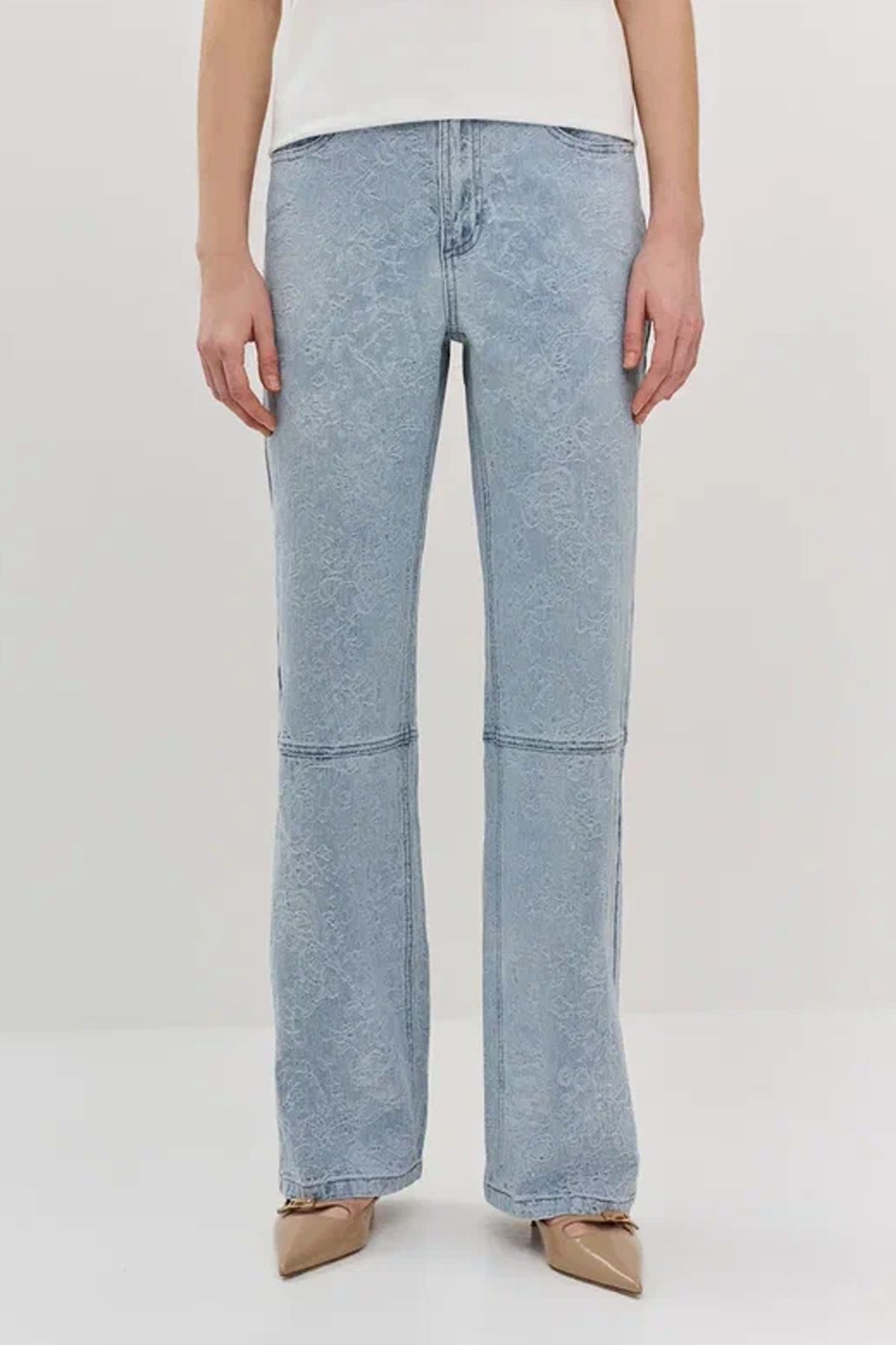 Джинсы из жаккардовой ткани с деликатным принтом, 46р