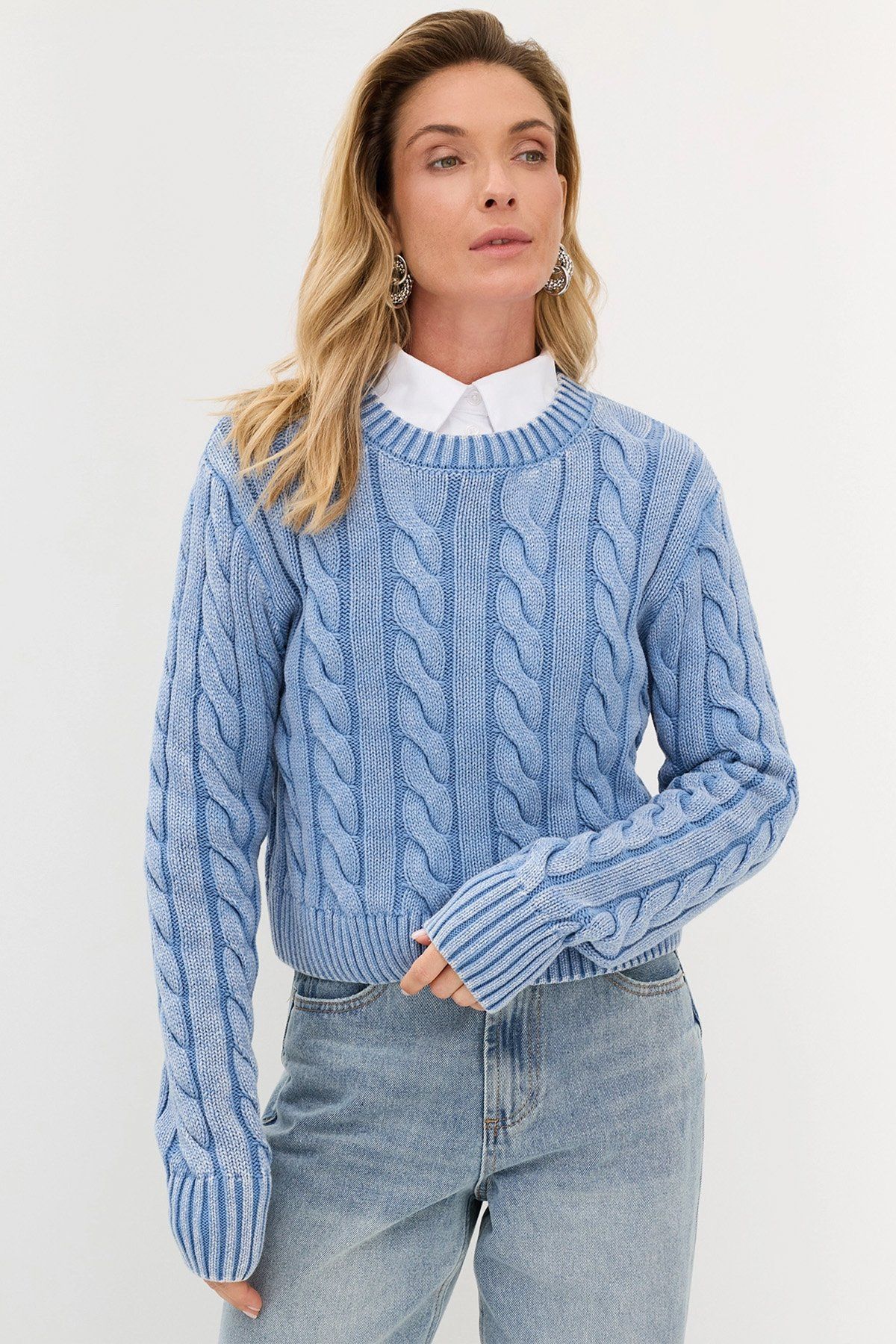 Трикотажный джемпер с вязкой "жгут" и эффектом варки, 48р