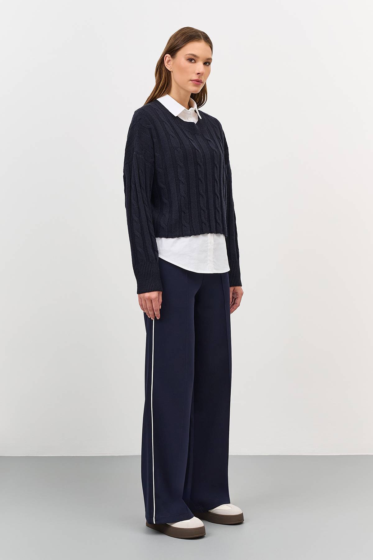 Лимитированная серия укороченный джемпер с косами и ремень, 40