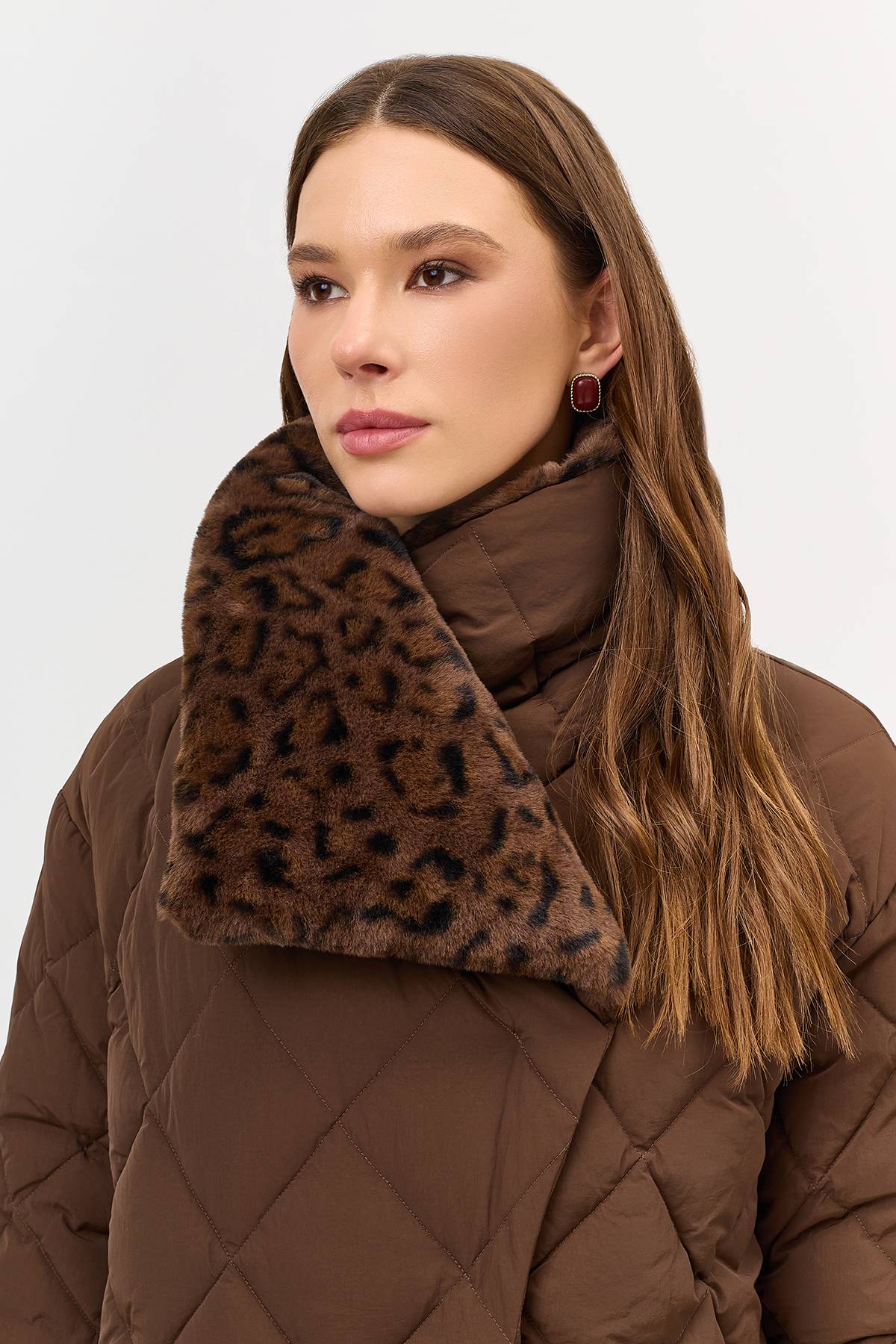 Лимитированная серия коричневое пальто с палантином, 48