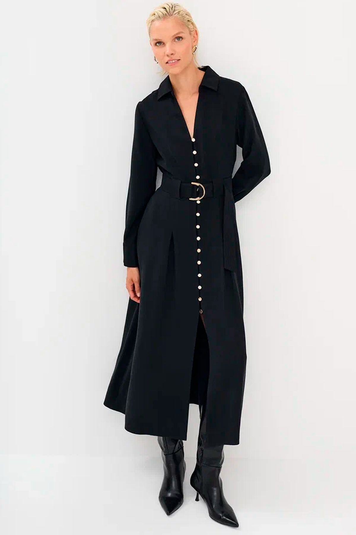 Платье-рубашка А-силуэта со съёмным ремнём, 52р