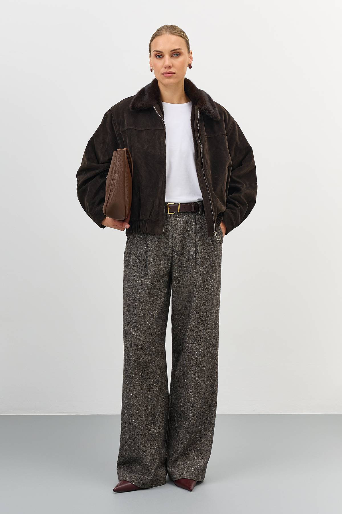 Лимитированная серия брюки палаццо из букле и ремень, 44