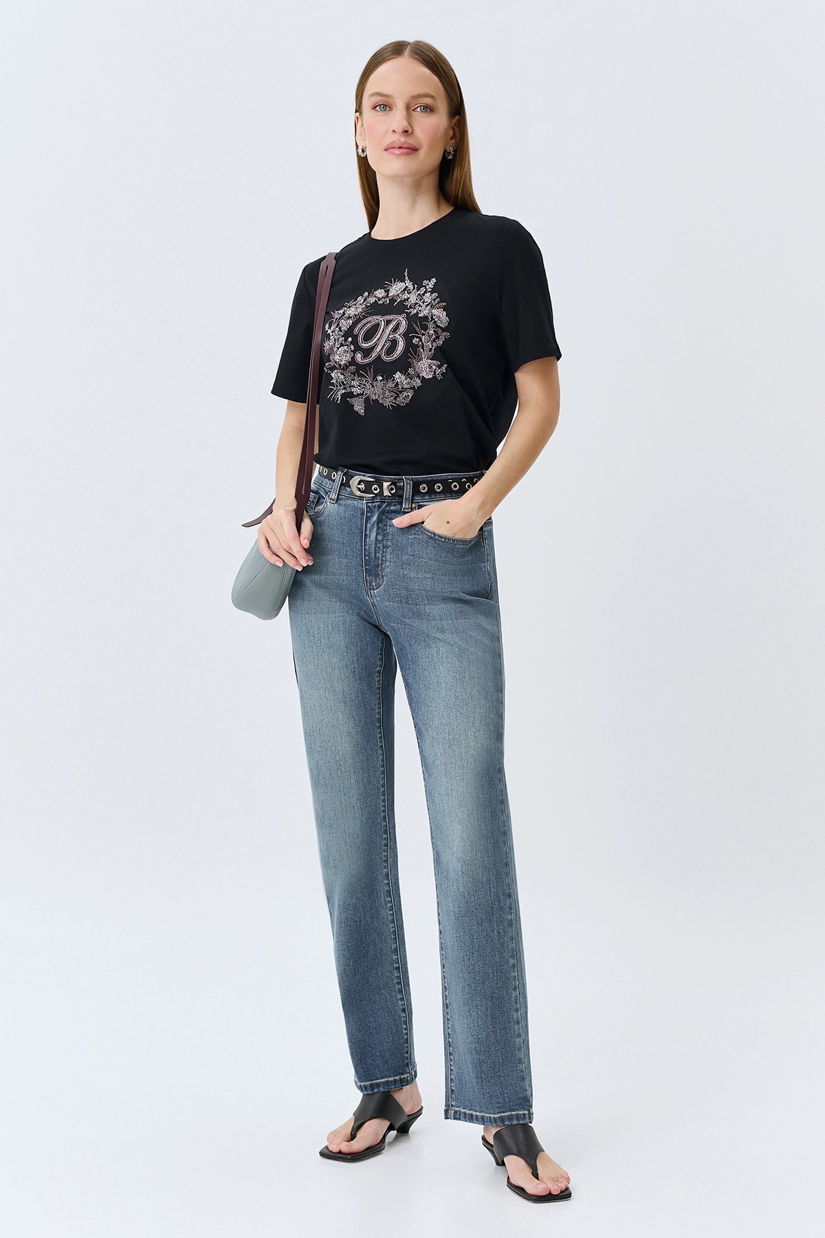 Футболка из 100% хлопка с искрящимися стразами, 44