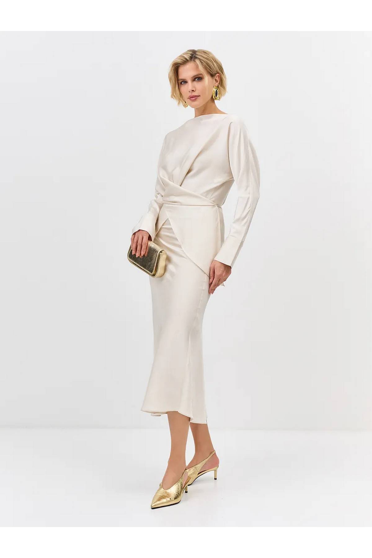 Лимитированная серия блузка с драпировкой из 100% вискозы и ремень, 34