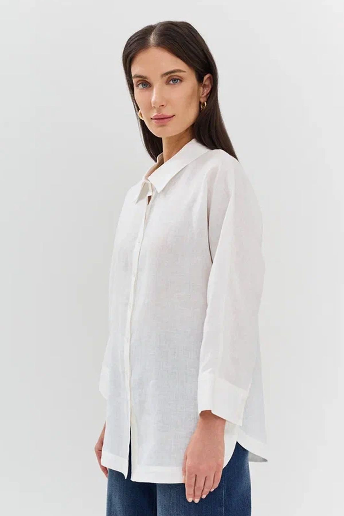 Льняная белая блузка, 44р