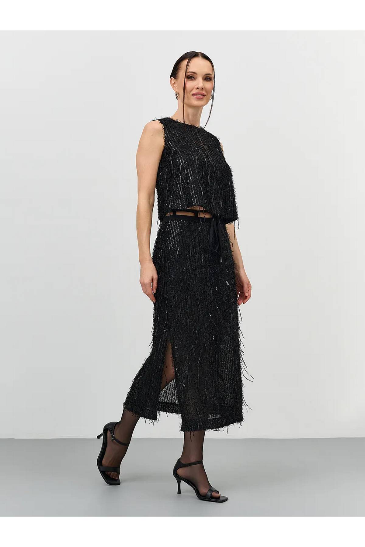 Лимитированная серия юбка миди с пайетками и бахромой и ремень, 40