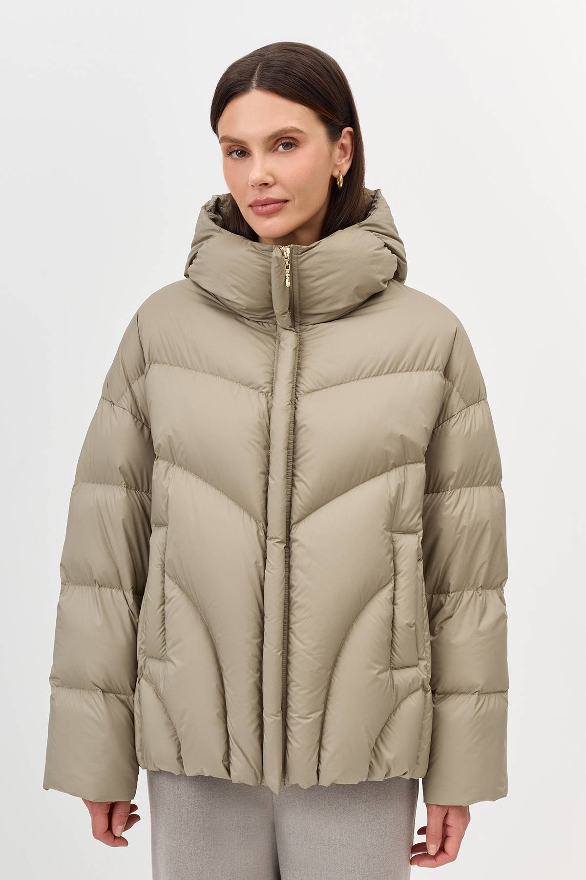 Лимитированная серия куртка оливковая с палантином, 40