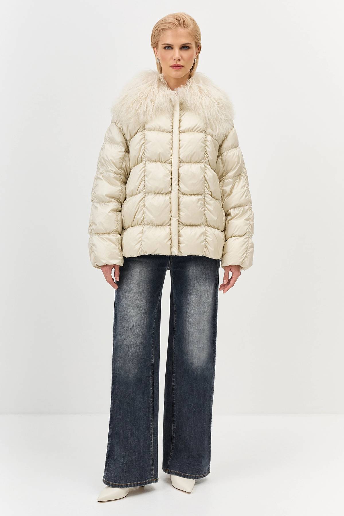 Лимитированная серия  пуховая куртка с меховым воротником и палантин, 34