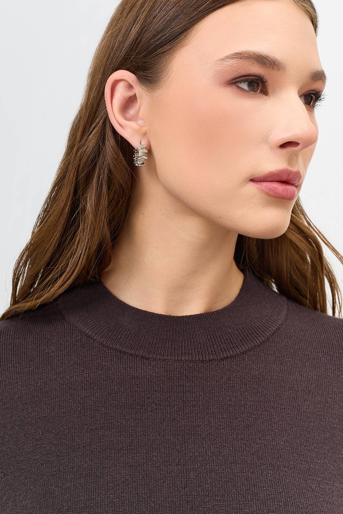 Коричневый свободный свитер с ангорой, 50