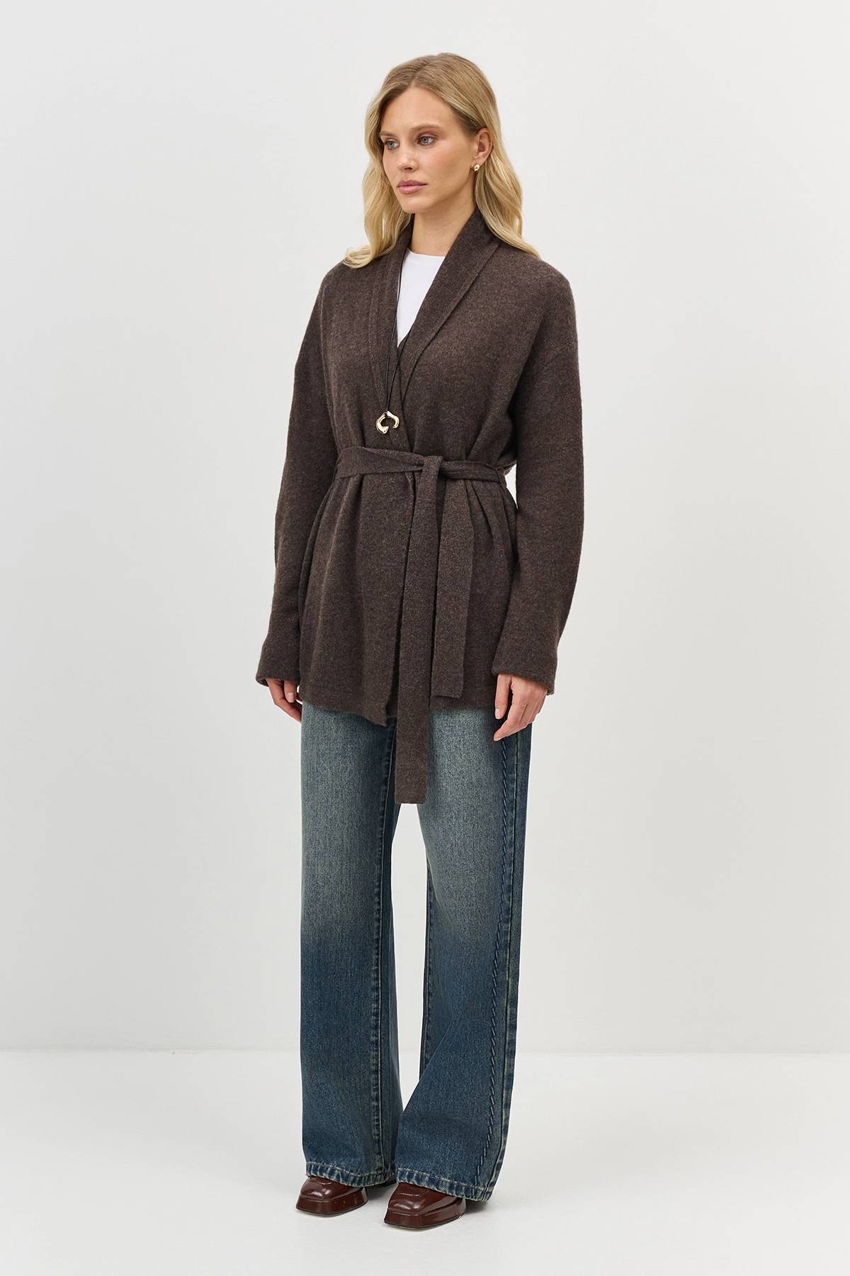 Коричневый вязаный кардиган из 100% кашемира, 42