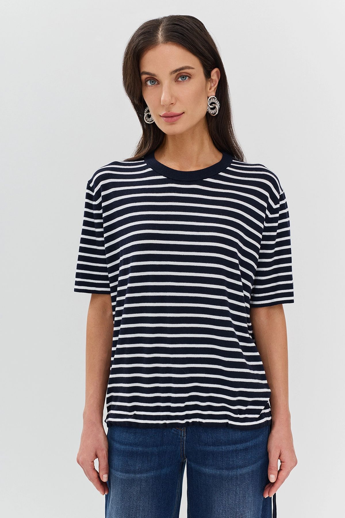 Свободный джемпер из вискозы в полоску, 44р