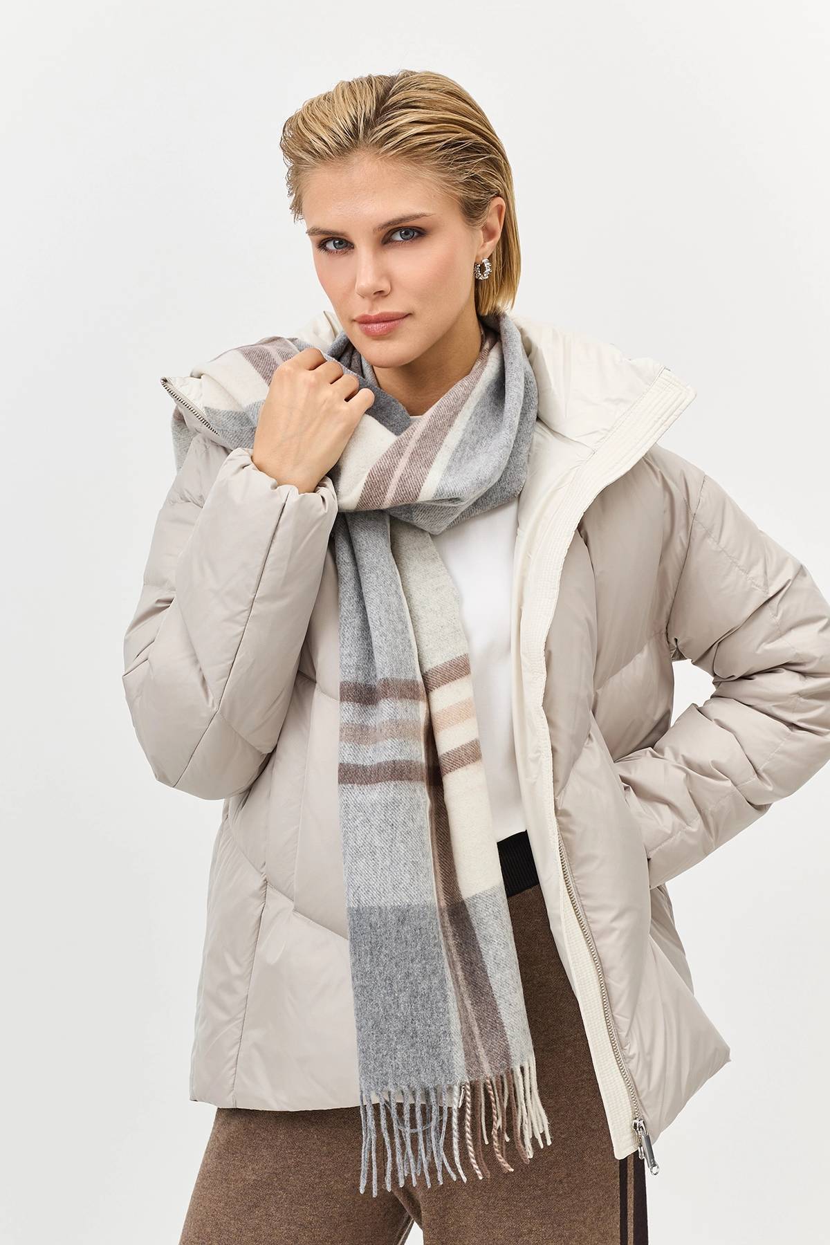 Светлый шарф в клетку из 100% шерсти, One