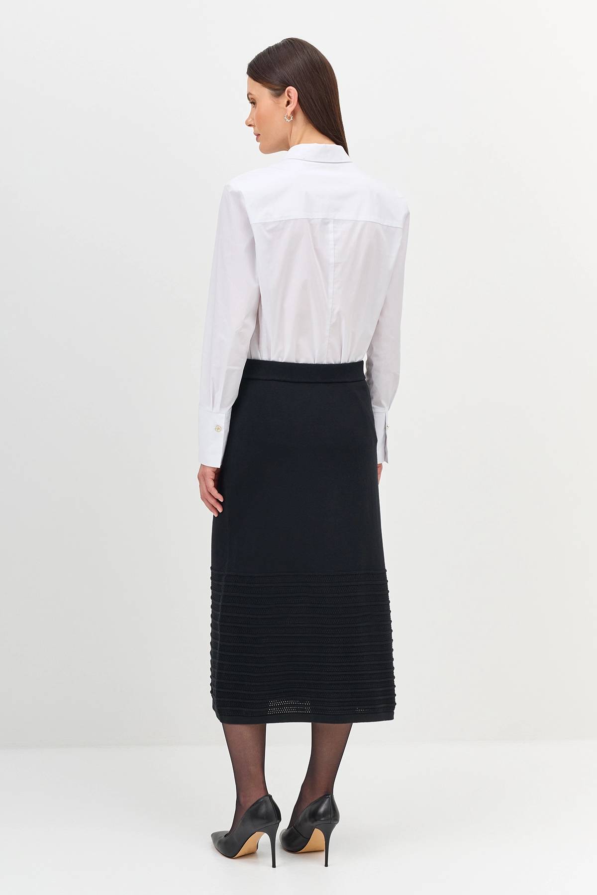 Лимитрированная серия вязаная юбка с ажурной вставкой и ремень, 34