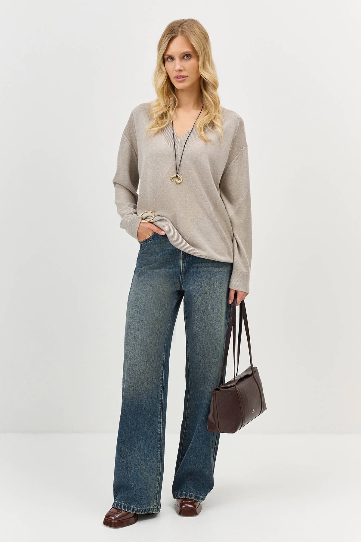 Лимитрированная серия джемпер-туника с V-образным вырезом и ремень, 34