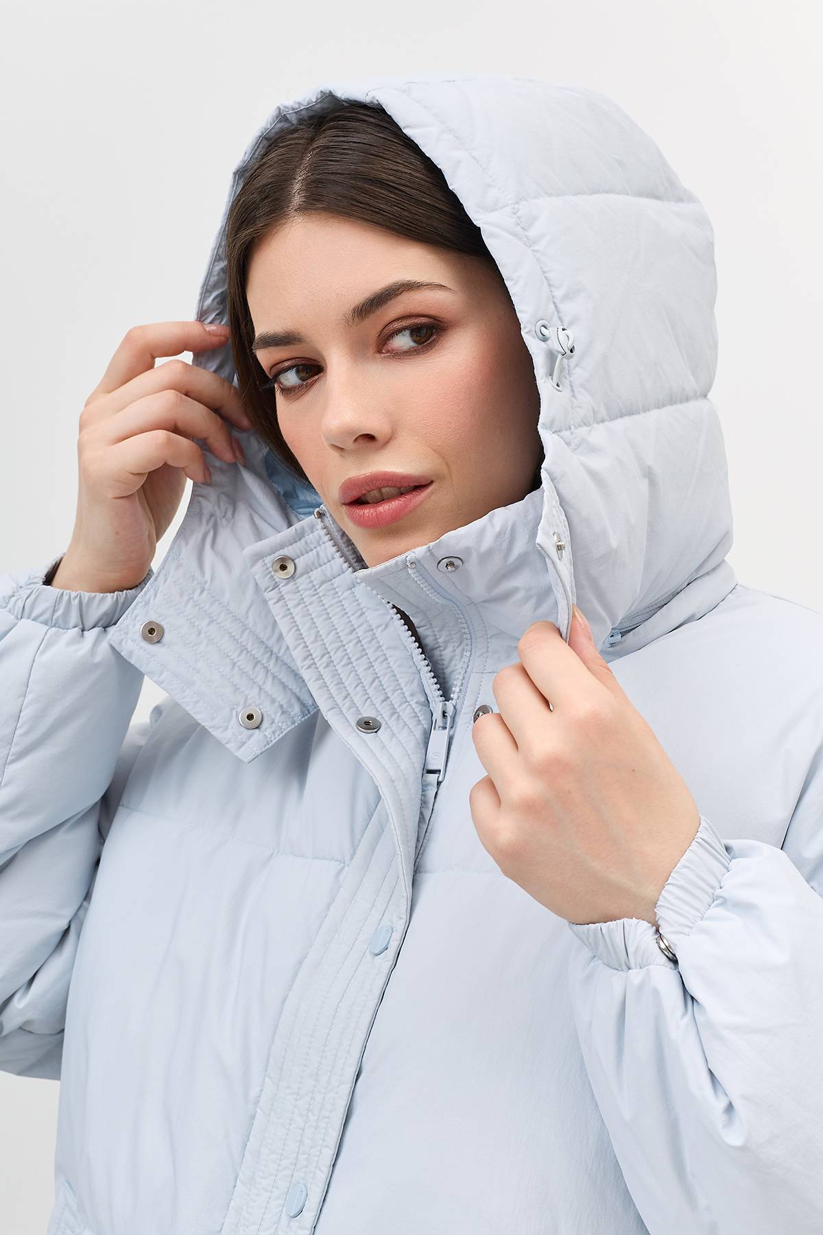 Лимитированная серия голубая куртка с четким кроем и асимметриейс варежками, 40