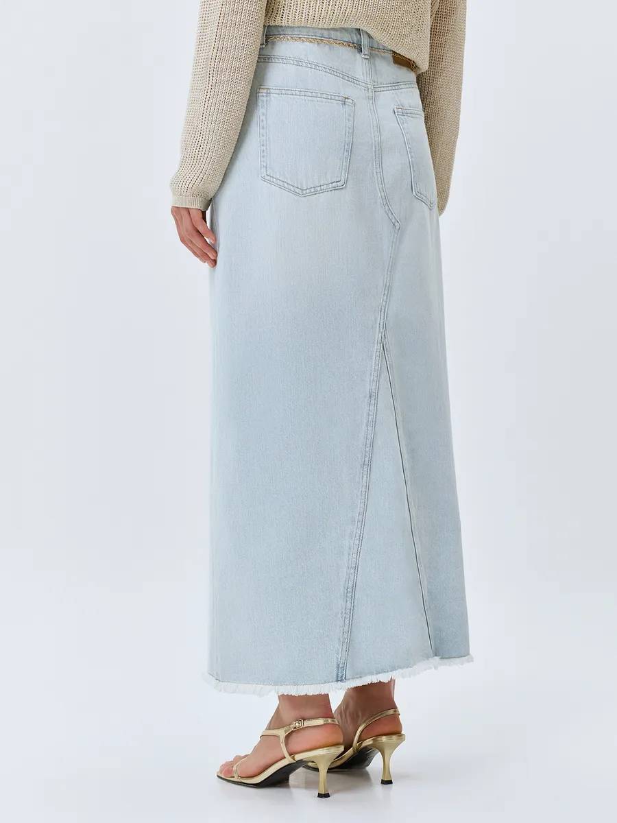 Юбка джинсовая с поясом летняя, 52