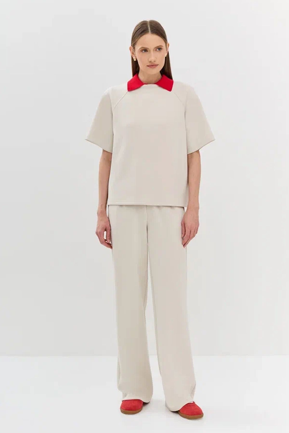 Брюки из смесового модала прямого силуэта в молочном цвете, 42р