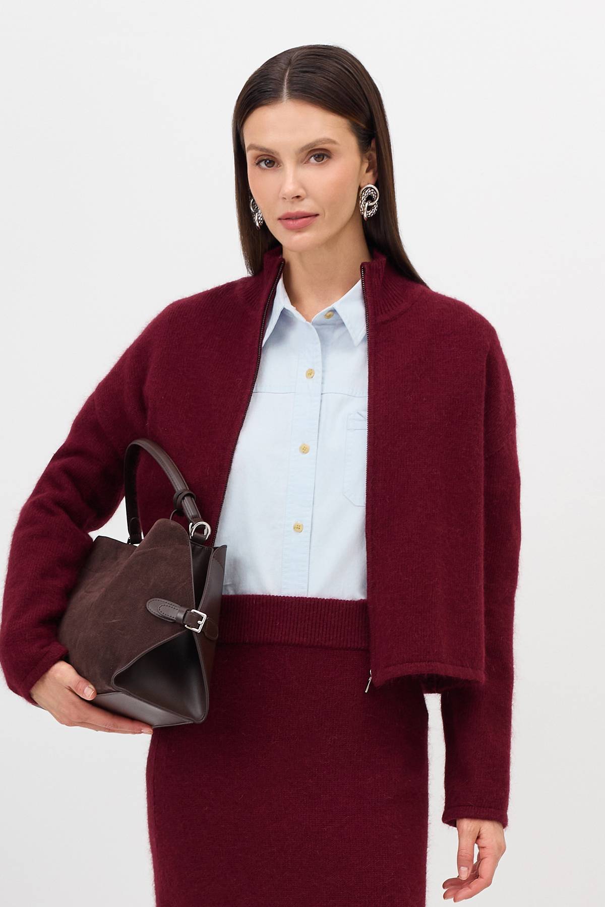 Лимитированная серия укороченный бомбер с ангорой и ремень, 42