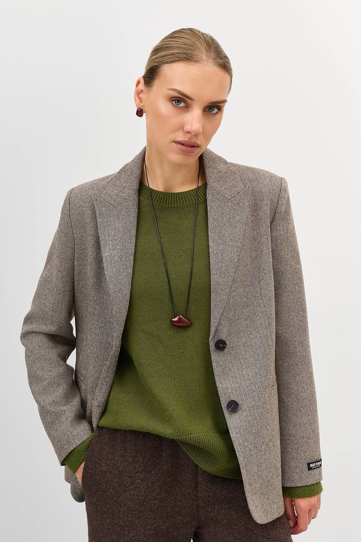 Лимитированная серия коричневый жакет с ремнем, 50