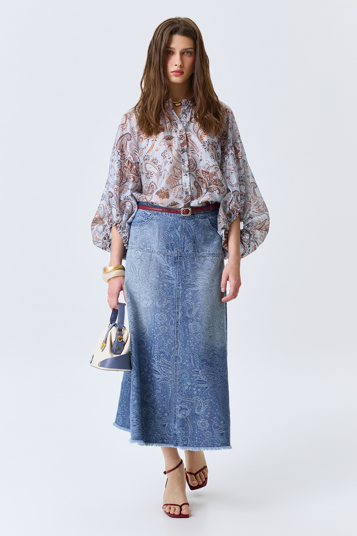 Джинсовая юбка с принтом "Пейсли", 52