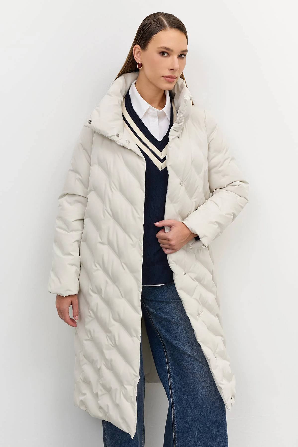 Теплое пальто с фантазийной стежкой, 52