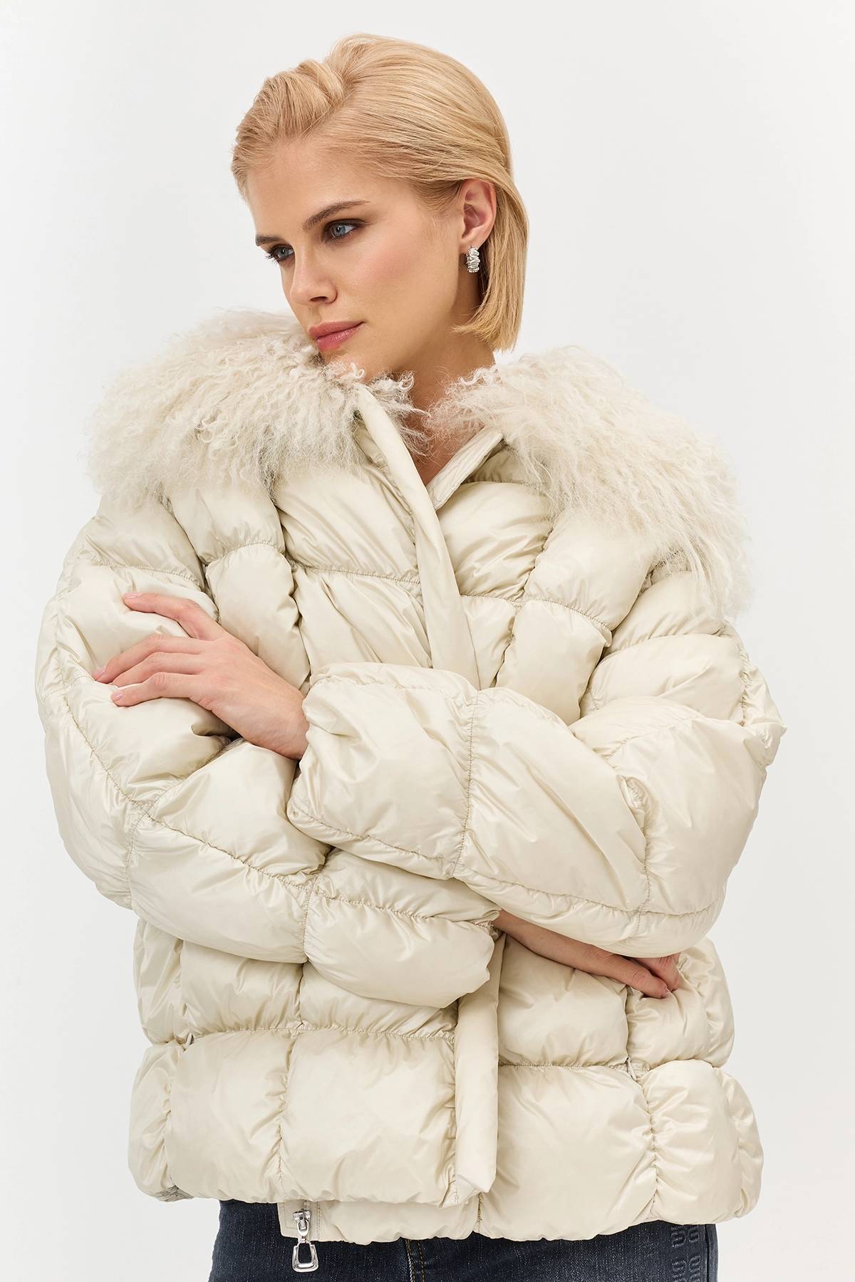 Лимитированная серия  пуховая куртка с меховым воротником и палантин, 34