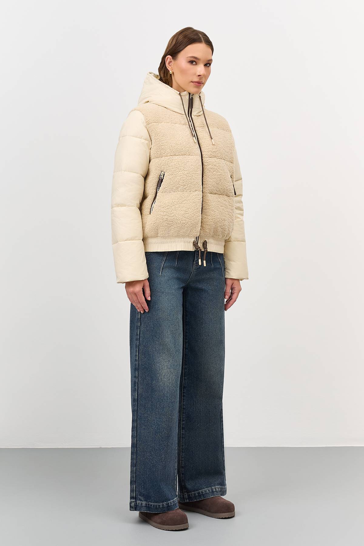 Лимитированная серия комбинированная куртка с искуственным мехом с палантином, 42