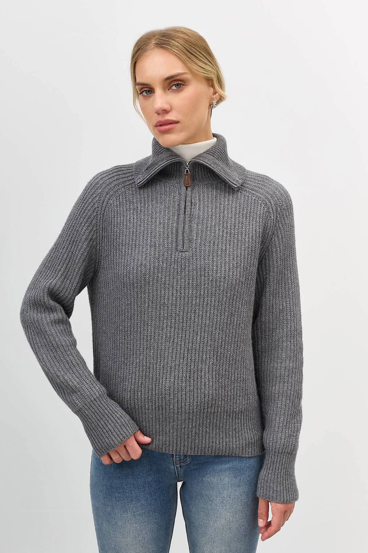 Свитер с отложным воротником на молнии, 50
