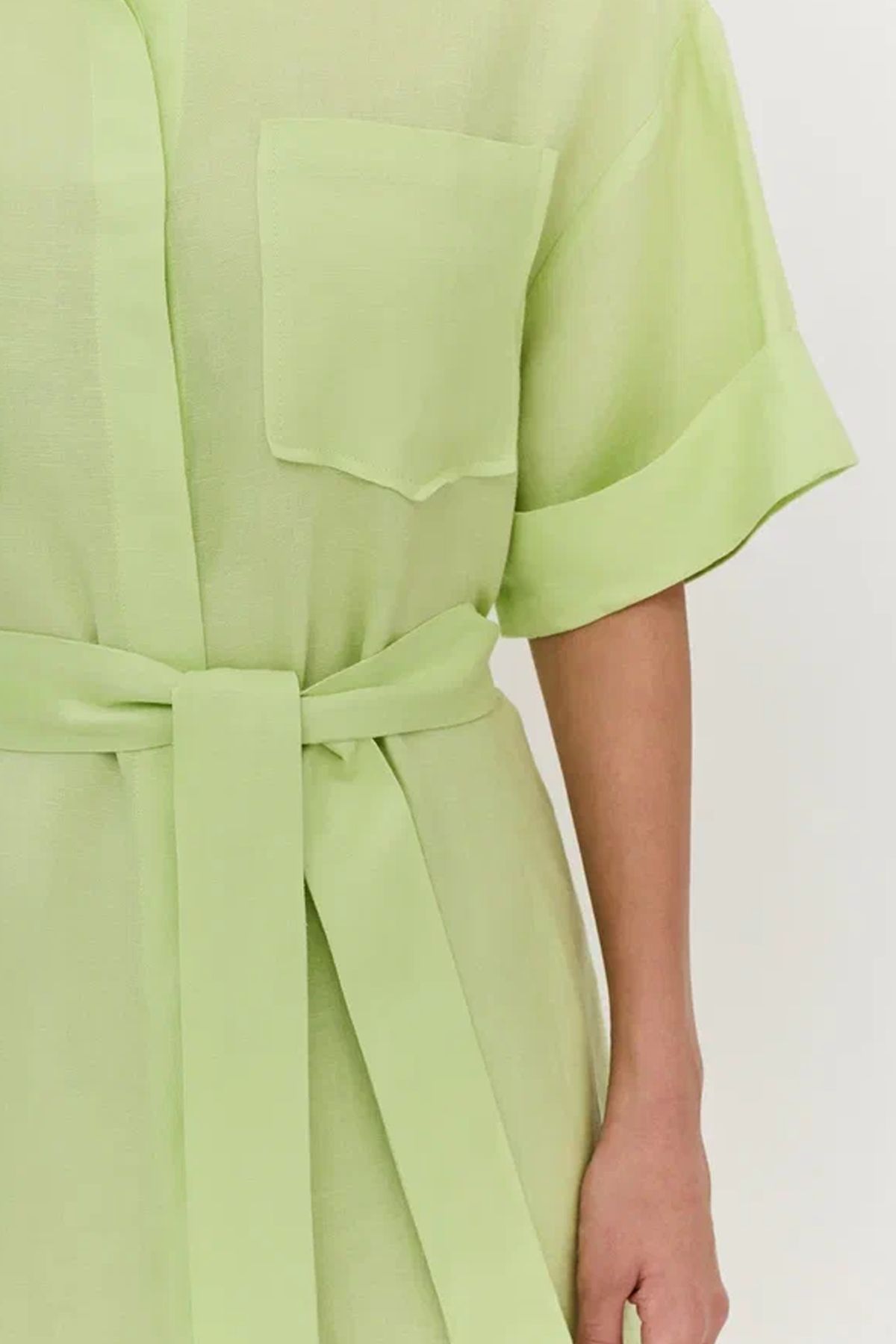 Льняное платье-рубашка с поясом, 52р