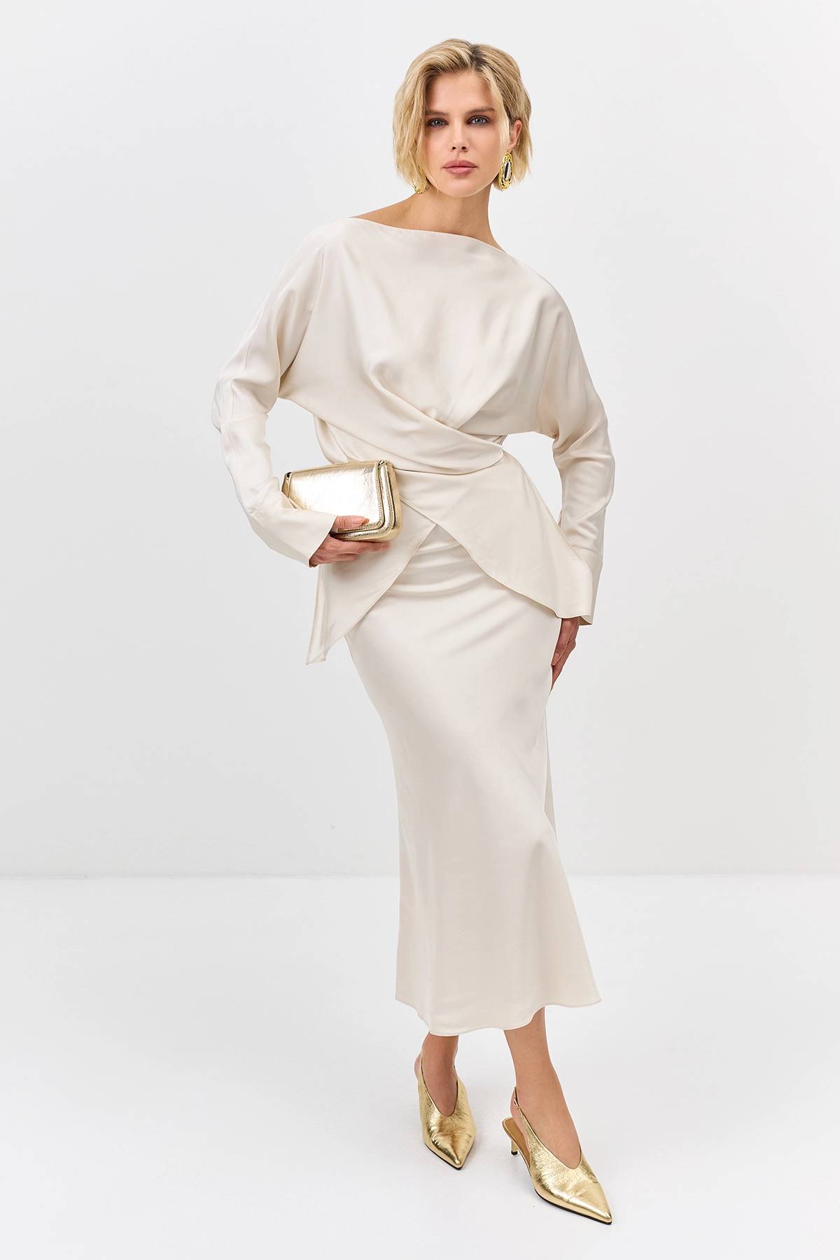 Лимитированная серия шелковистая юбка-макси из 100% вискозы и ремень, 34