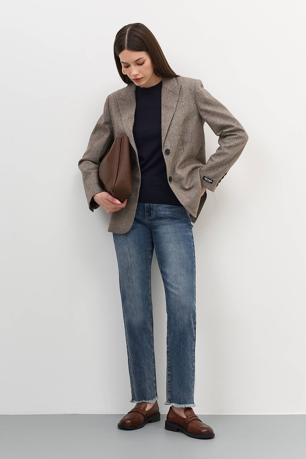 Синий базовый вязаный джемпер, 42