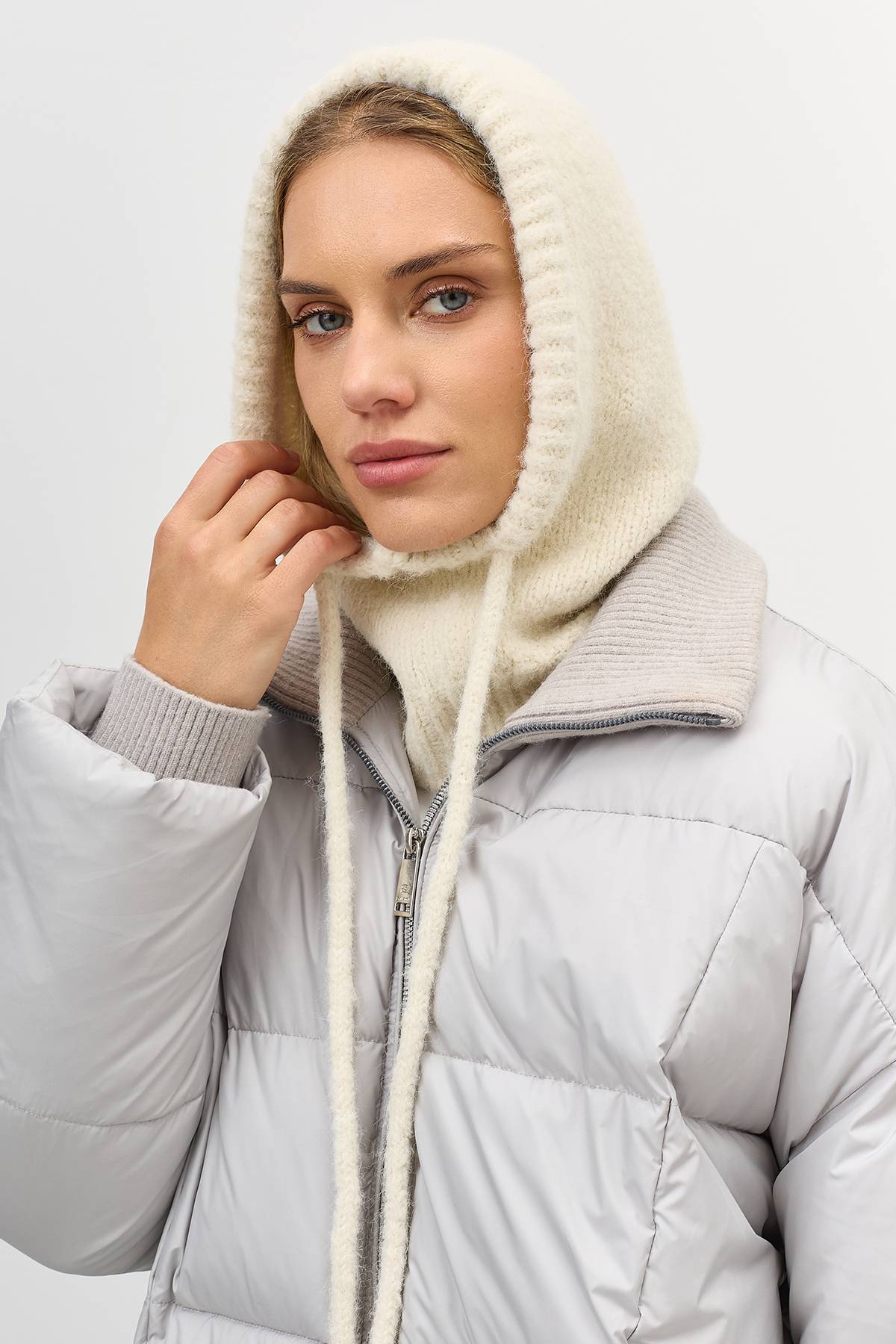 Капор в рубчик с шерстью, One