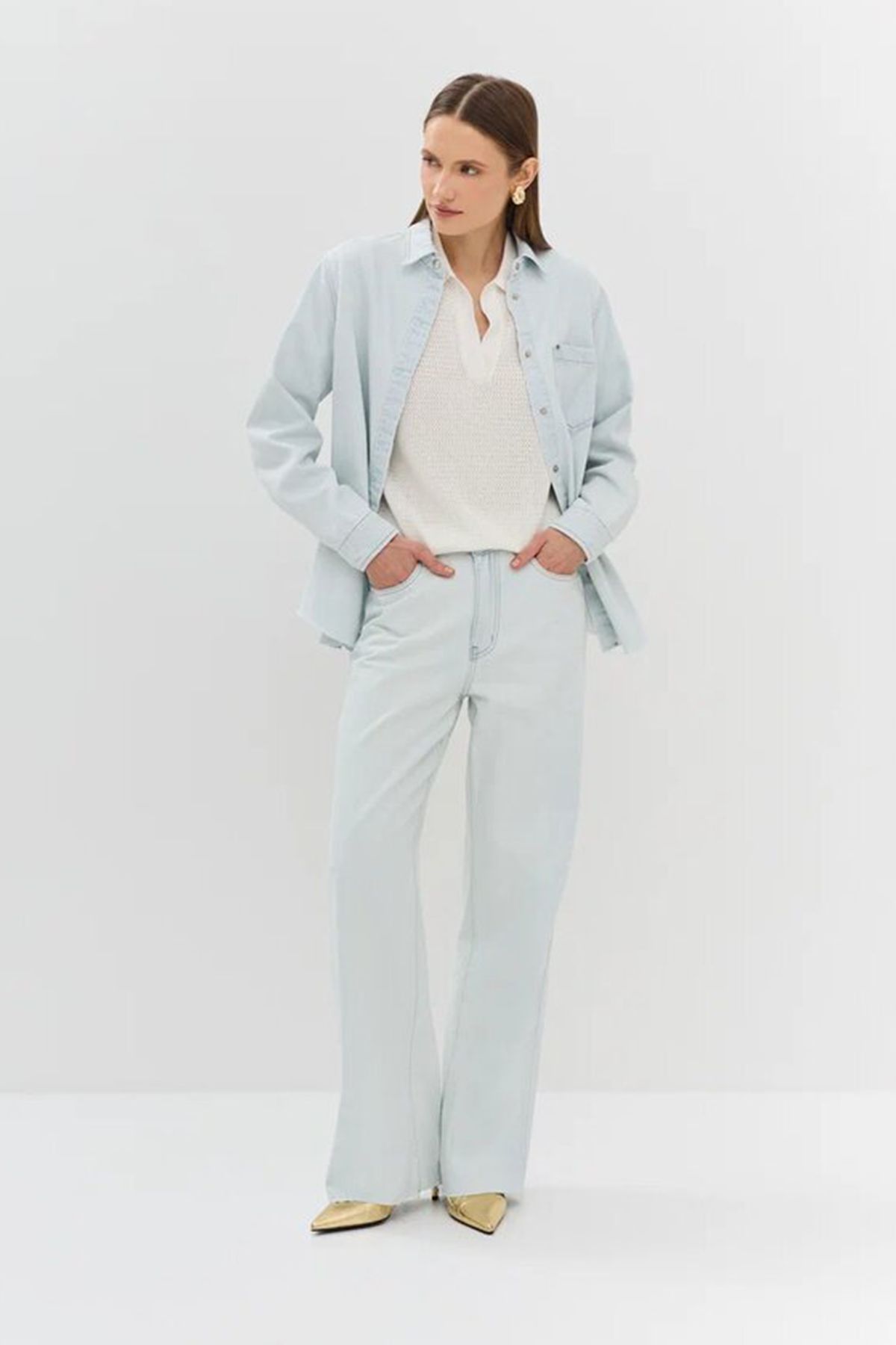 Джинсовая рубашка с отложным воротником, 48р