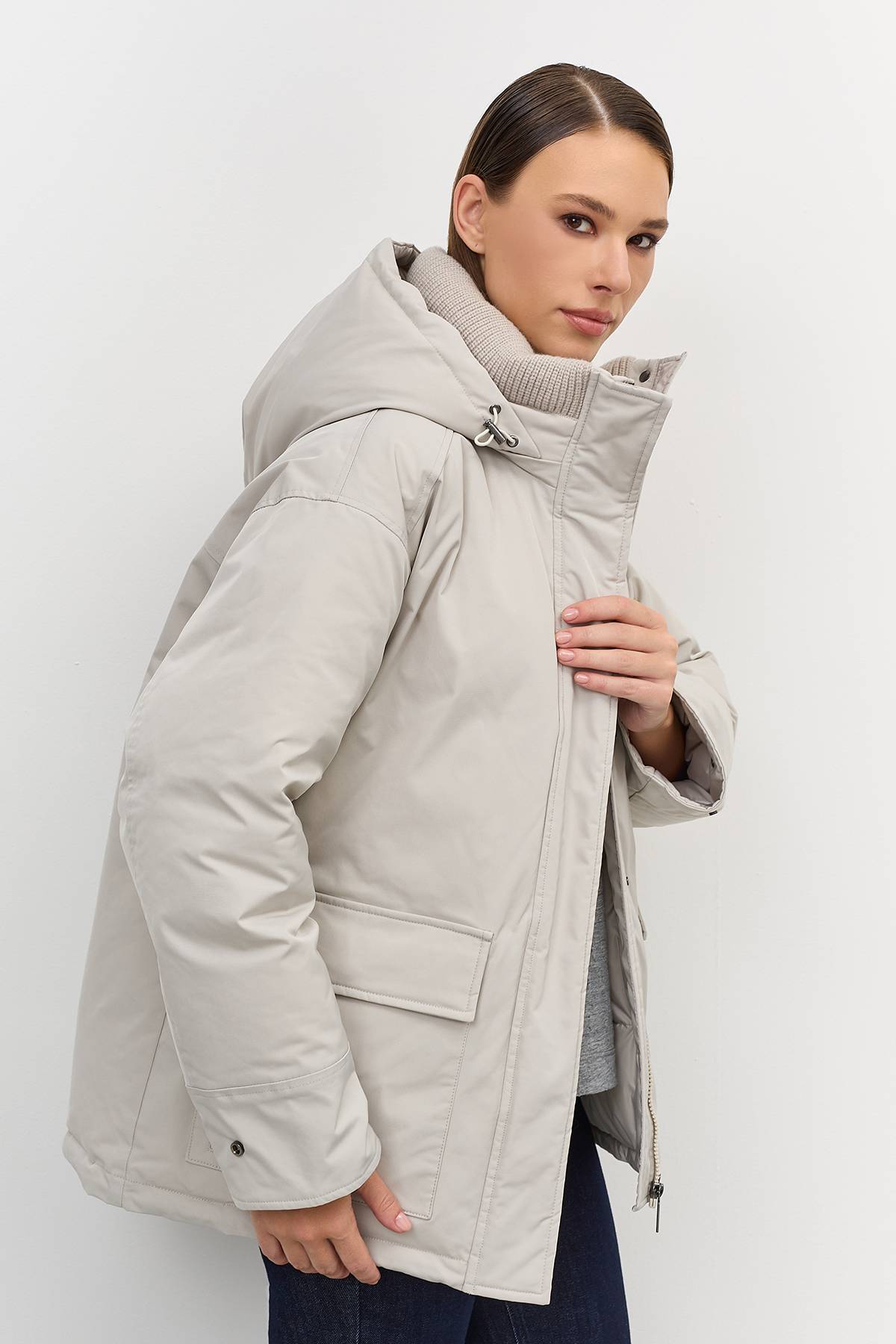 Лимитированная серия минималистичная куртка с вязаным воротником с палантином, 40