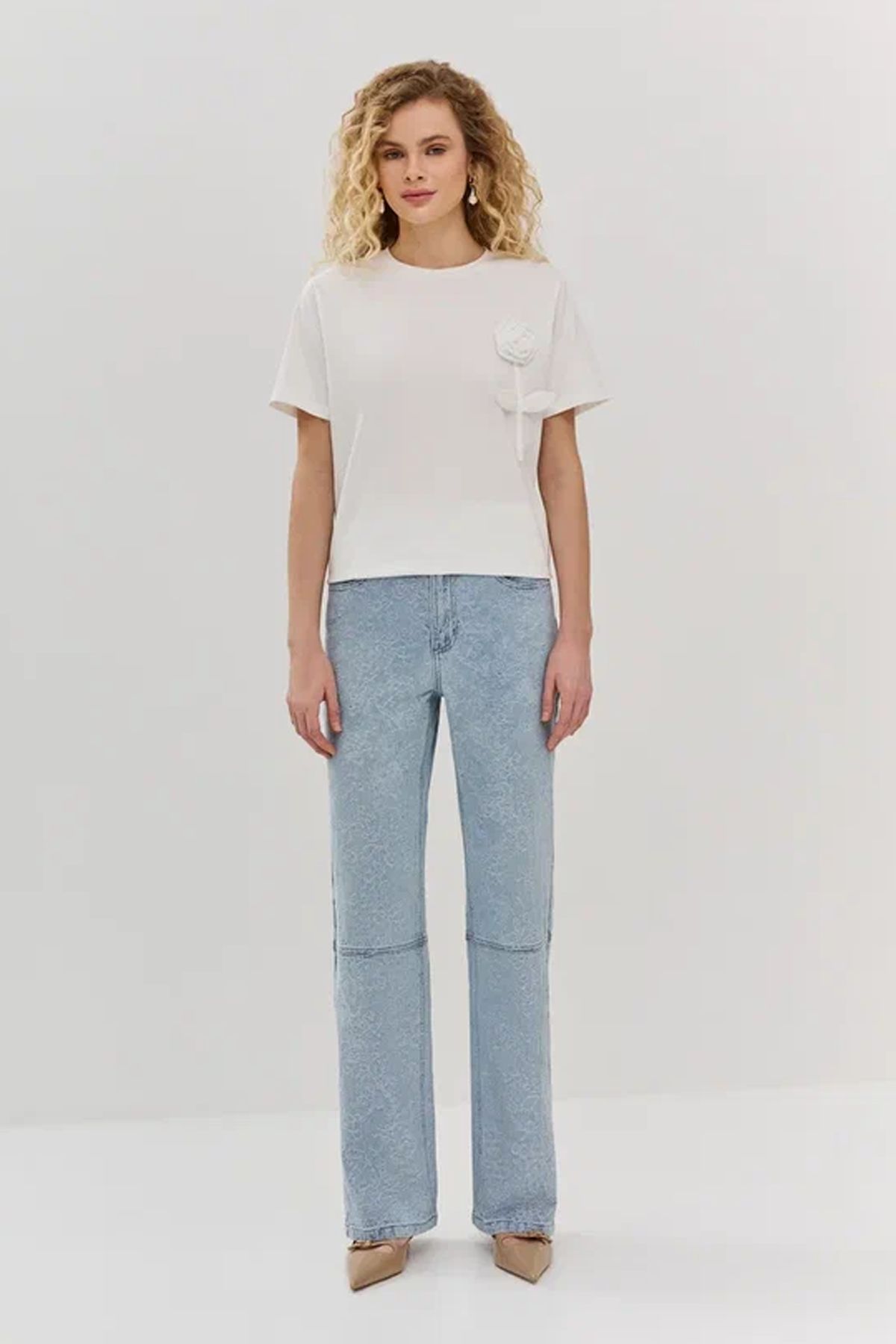 Джинсы из жаккардовой ткани с деликатным принтом, 44р