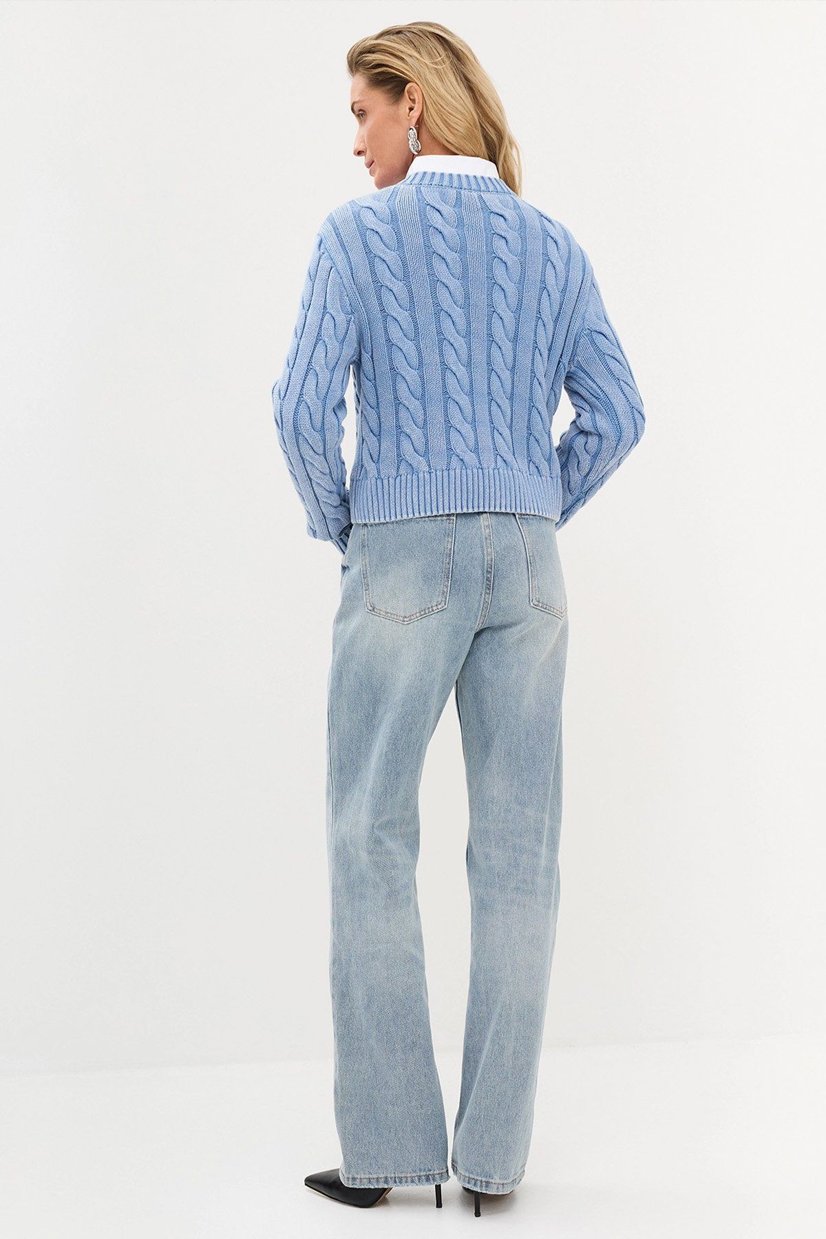 Трикотажный джемпер с вязкой "жгут" и эффектом варки, 48р