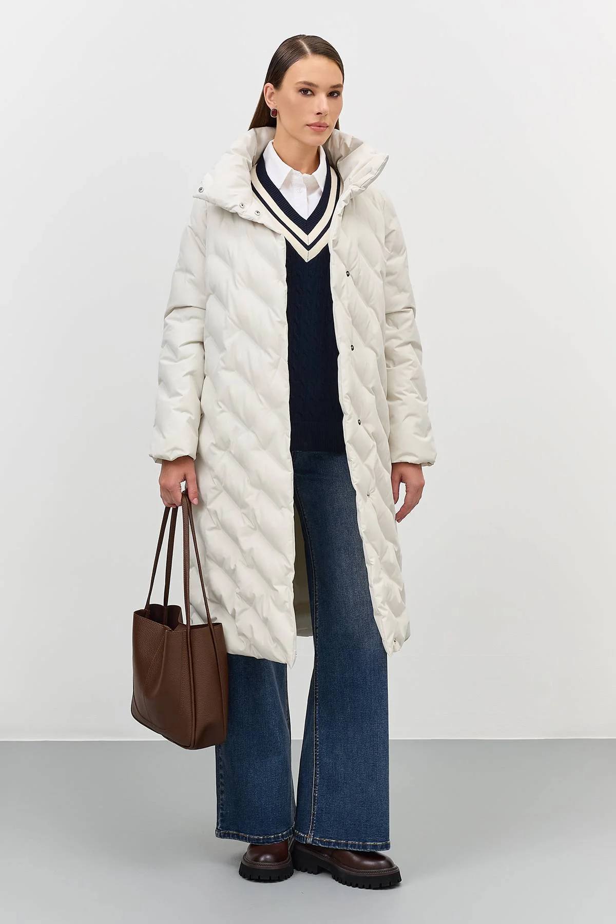 Теплое пальто с фантазийной стежкой, 52