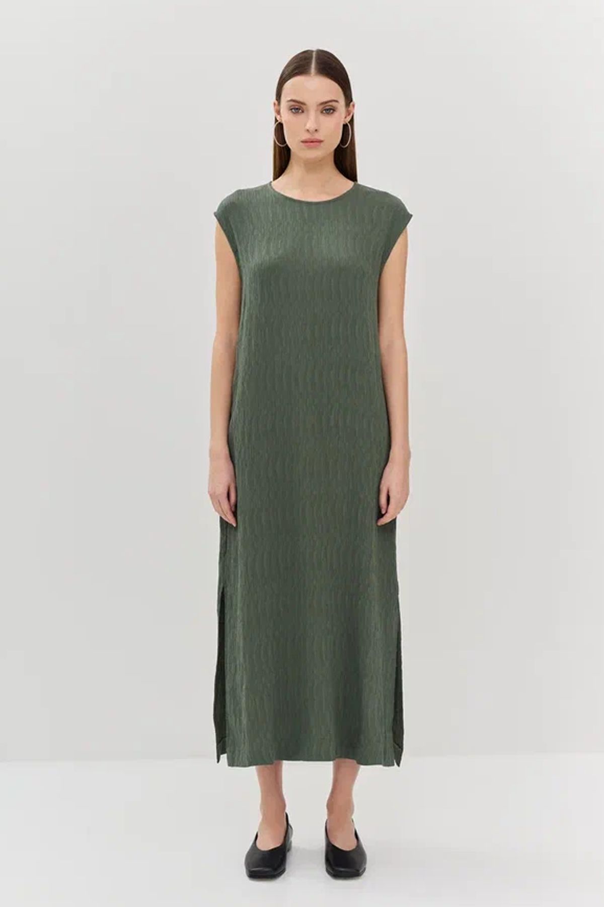 Элегантное платье миди в серо-зеленом цвете, 42р