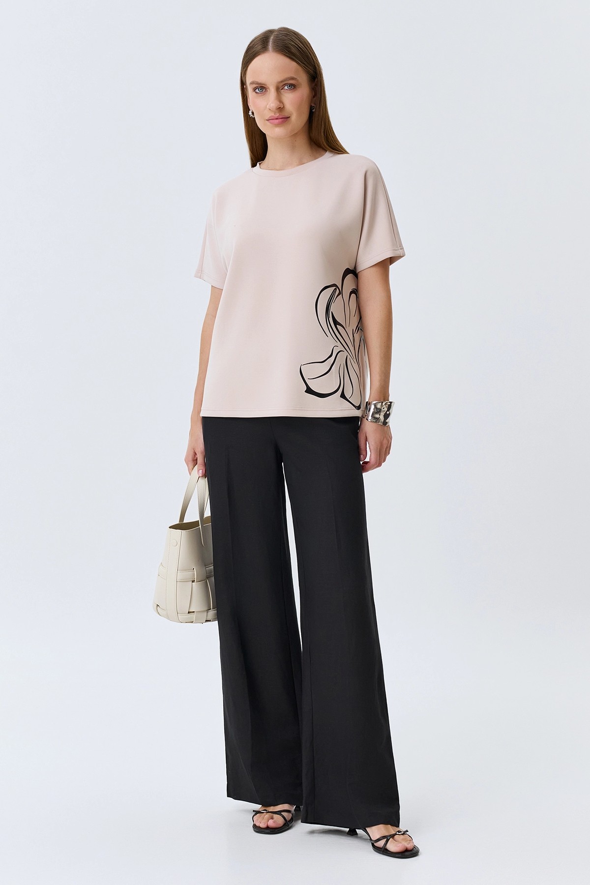 Джемпер из модала с графичным принтом, 44