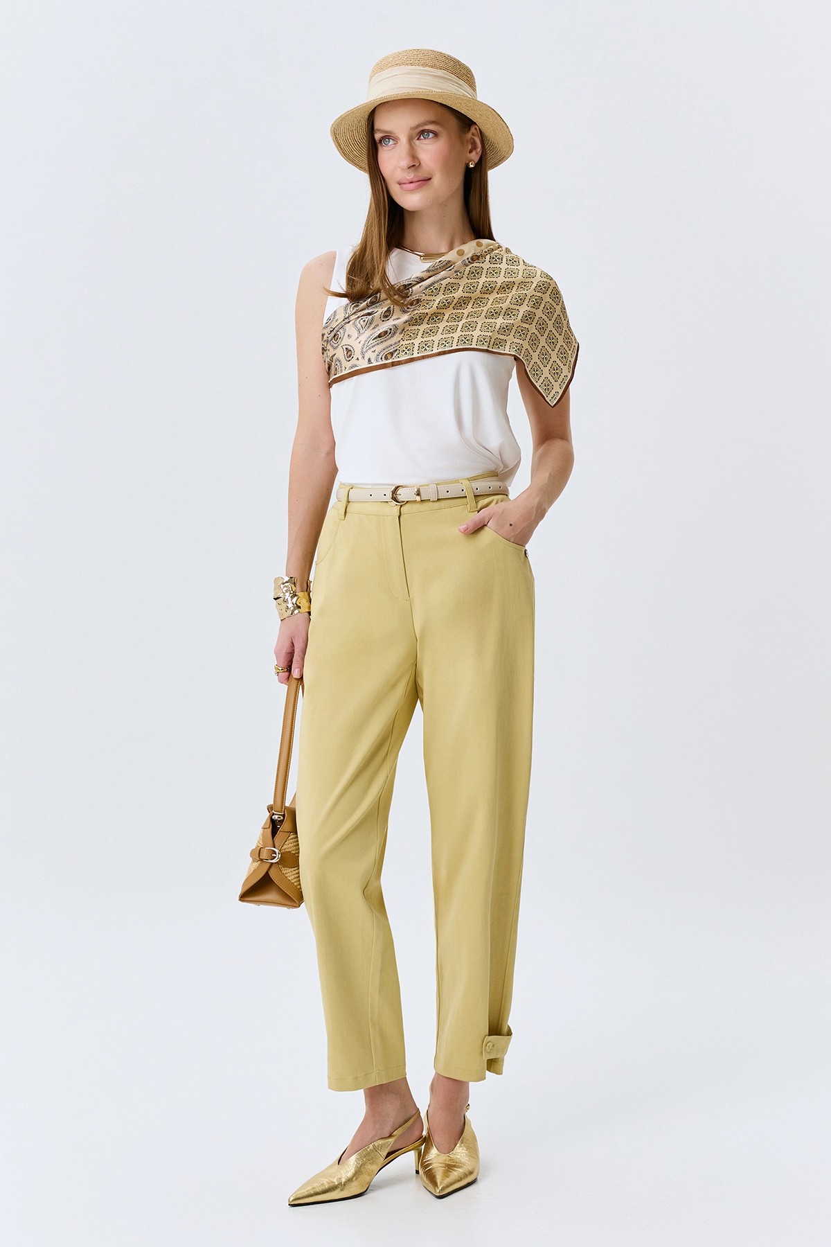 Брюки из тенселя с хлястиками, 46