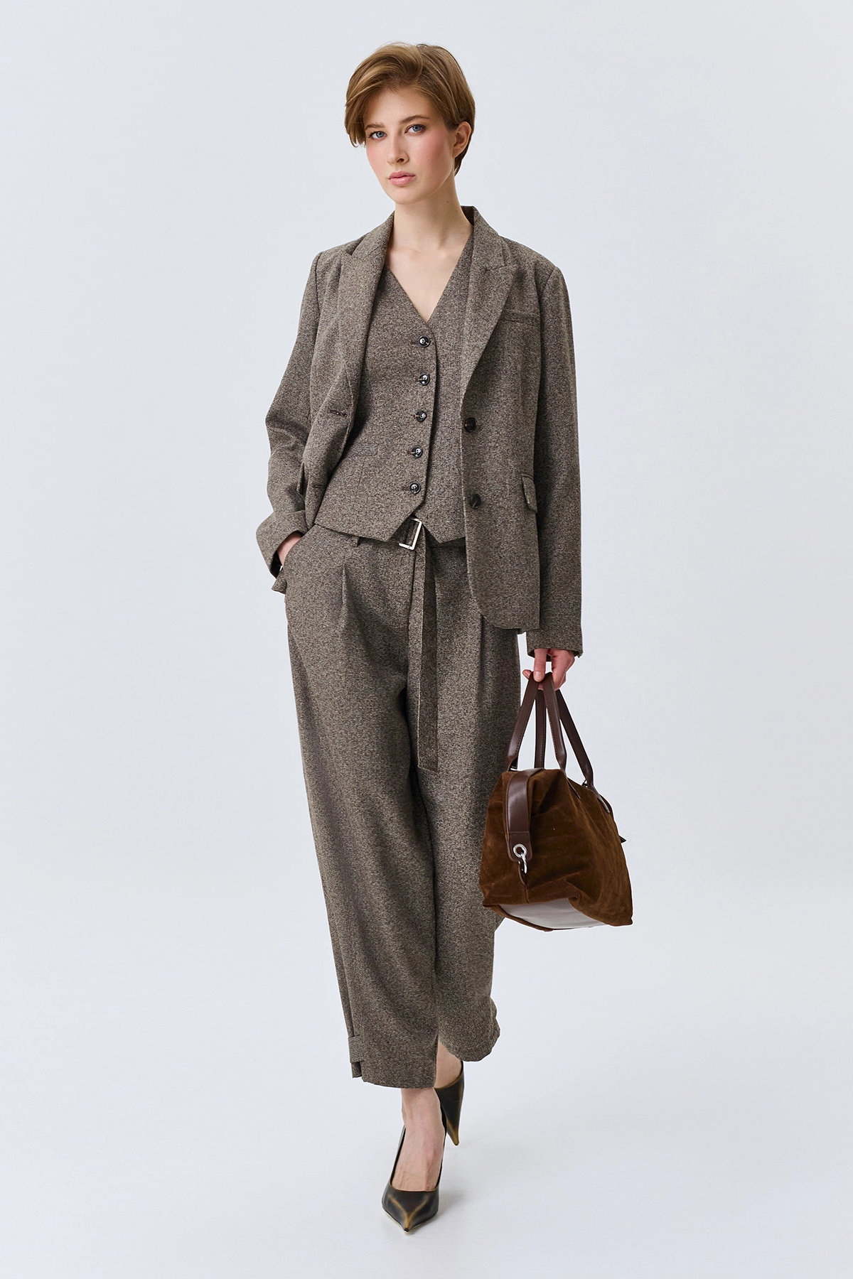Брюки коричневые с узором Herringbone, 50