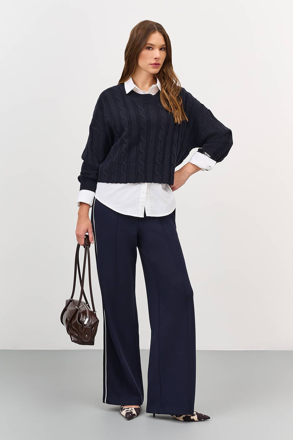 Лимитированная серия укороченный джемпер с косами и ремень, 40