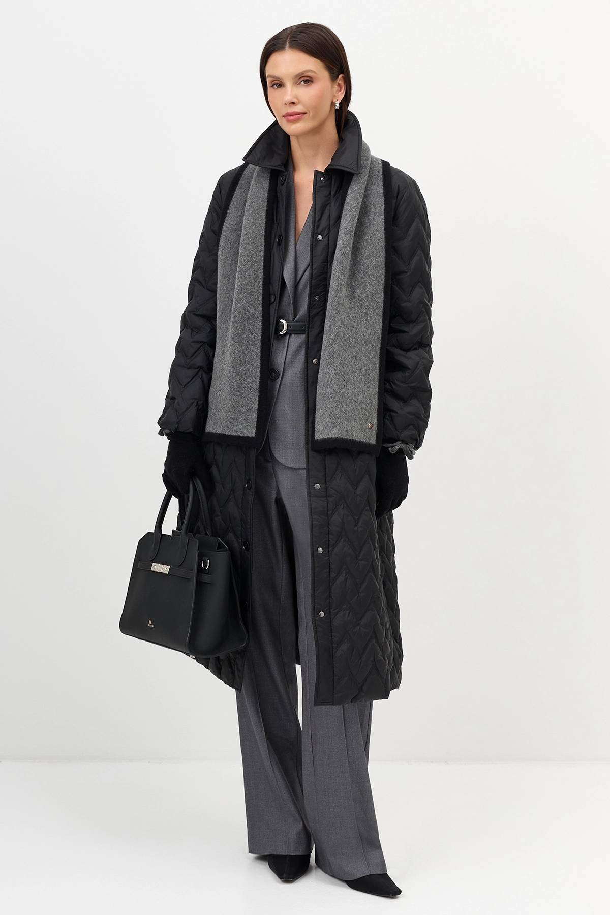 Лимитированная серия пальто черное с палантином, 36